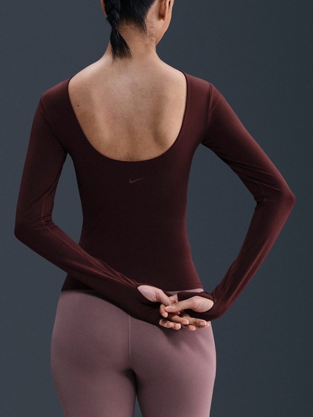 NWT Nike Zenvy Women's Dri-FIT LS Yoga Top Prune XS Tight Fit Burgundy